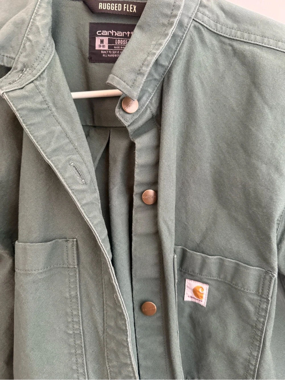 Carhartt Rugged Flex Green Canvas Work Shirt sz M - Picture 3 of 3